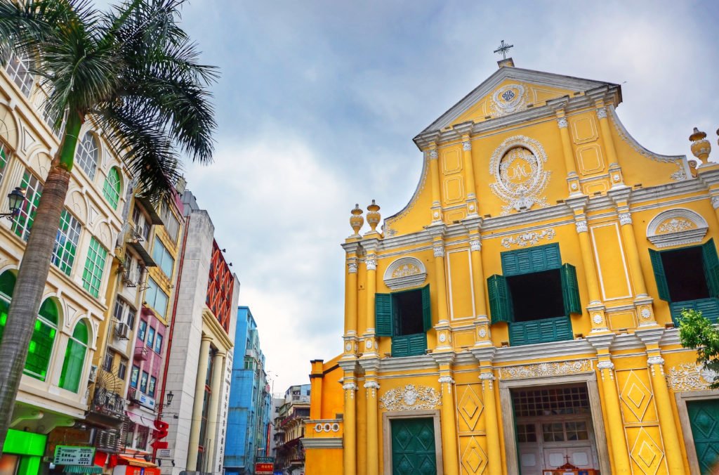 The colorful St. Dominic's Church in Macau