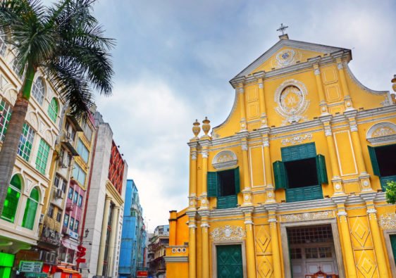 The colorful St. Dominic's Church in Macau